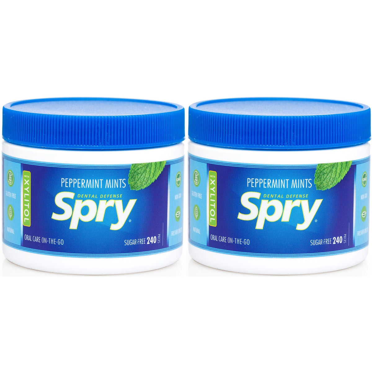 Spry front packaging showing peppermint mints and count for easy selection