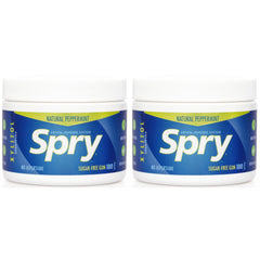 Spry peppermint gum front packaging showing twin 100-count tubs for convenient freshness