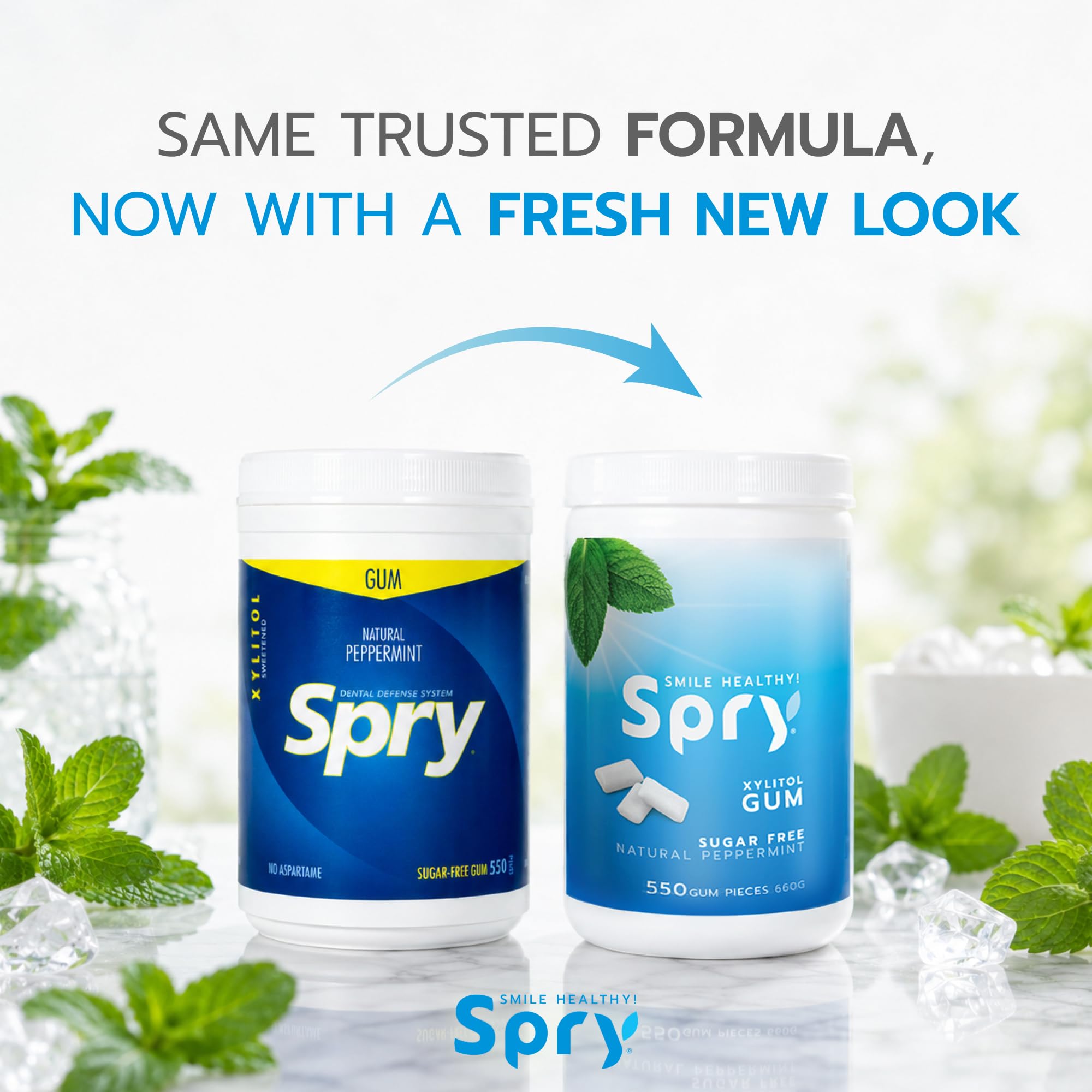 Close-up of a single Spry peppermint gum piece highlighting smooth texture and fresh flavor