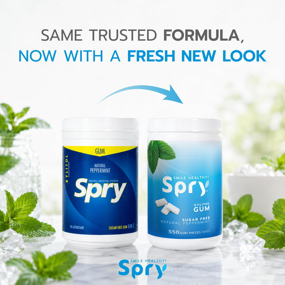 Close-up of a single Spry peppermint gum piece highlighting smooth texture and fresh flavor