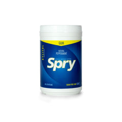Open Spry tub with many peppermint gum pieces visible for long-lasting supply