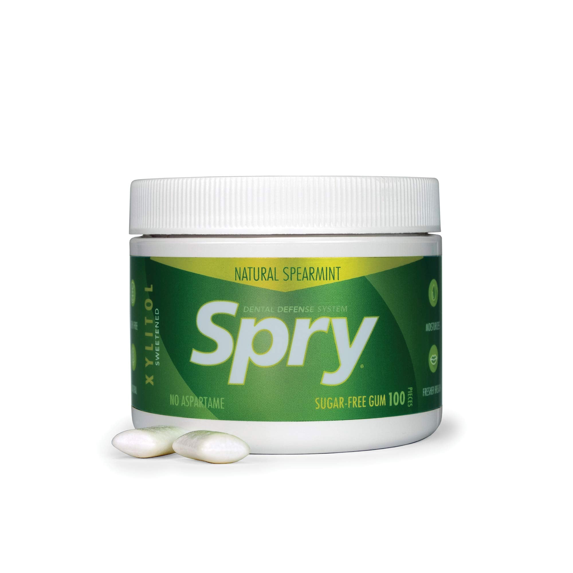 Spry gum in travel bag next to keys illustrating easy transport and quick freshness