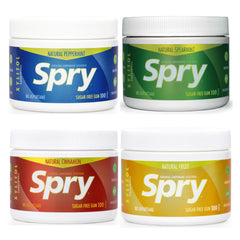 Spry variety pack front view showing four flavor tubs for convenient freshness