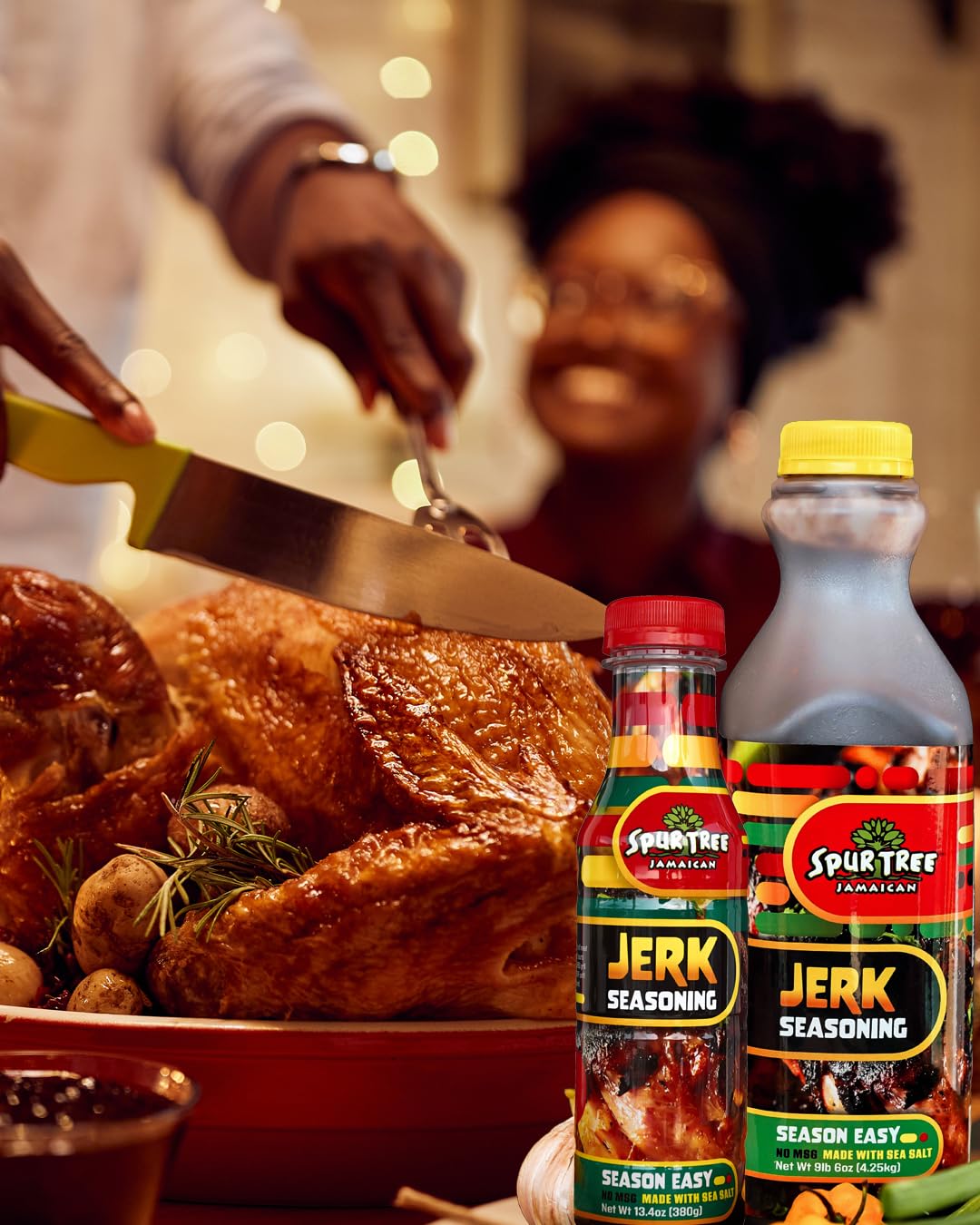 Spur Tree seasoning pouring from bottle to show texture and easy use