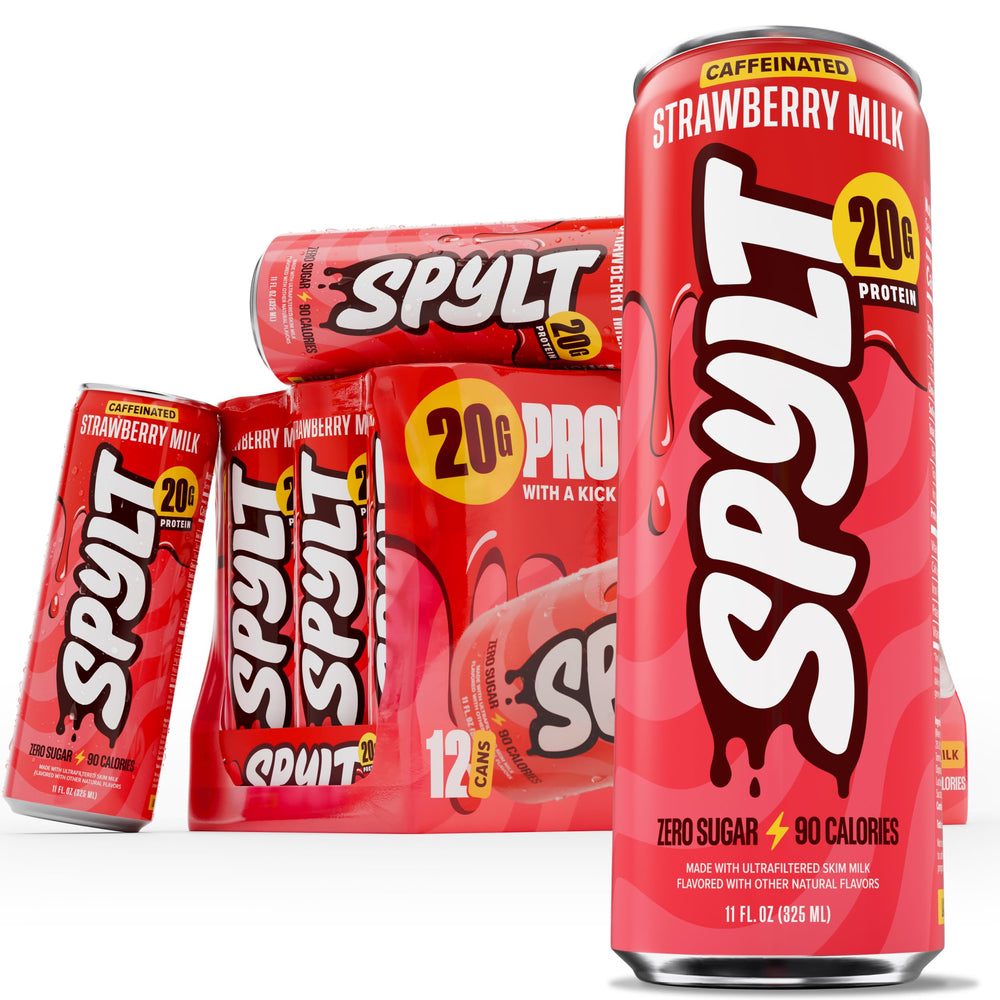 Spylt can front view showing strawberry milkshake flavor and easy grab convenience