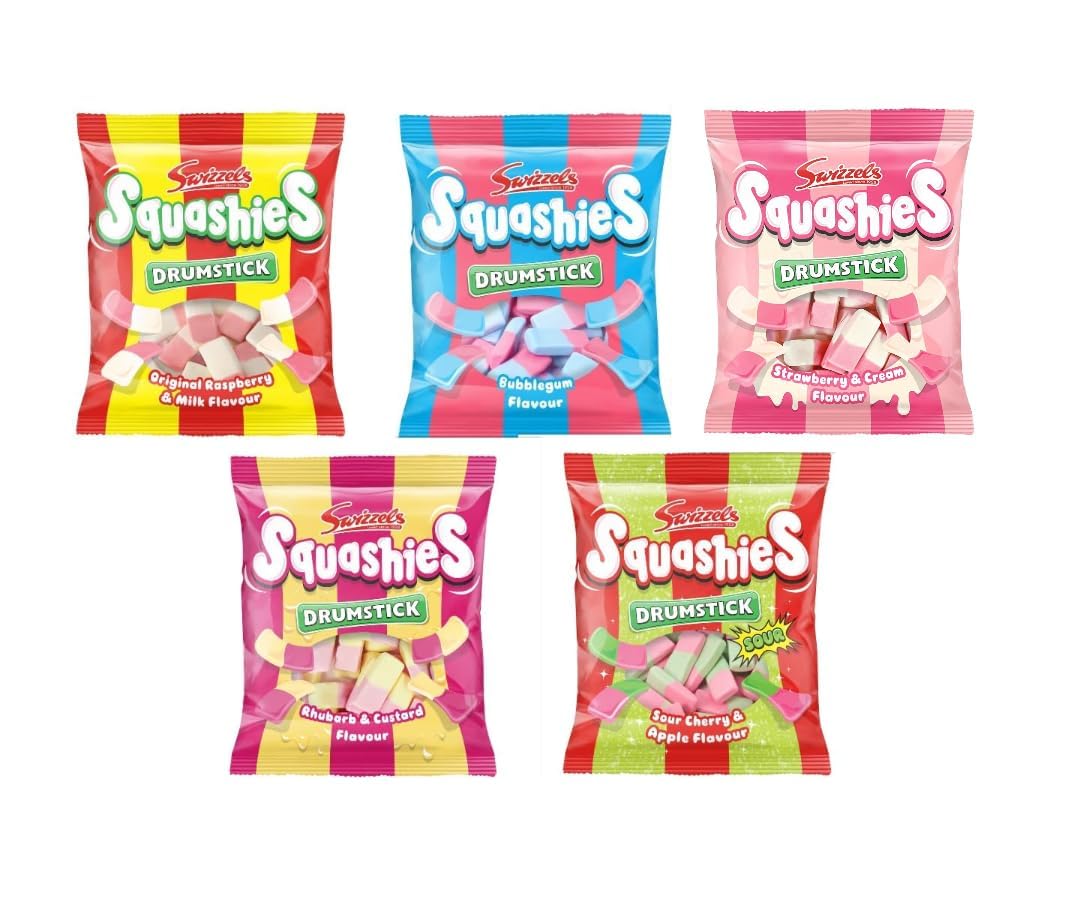 Squashies Drumstick front pack showing five flavours and shareable portion