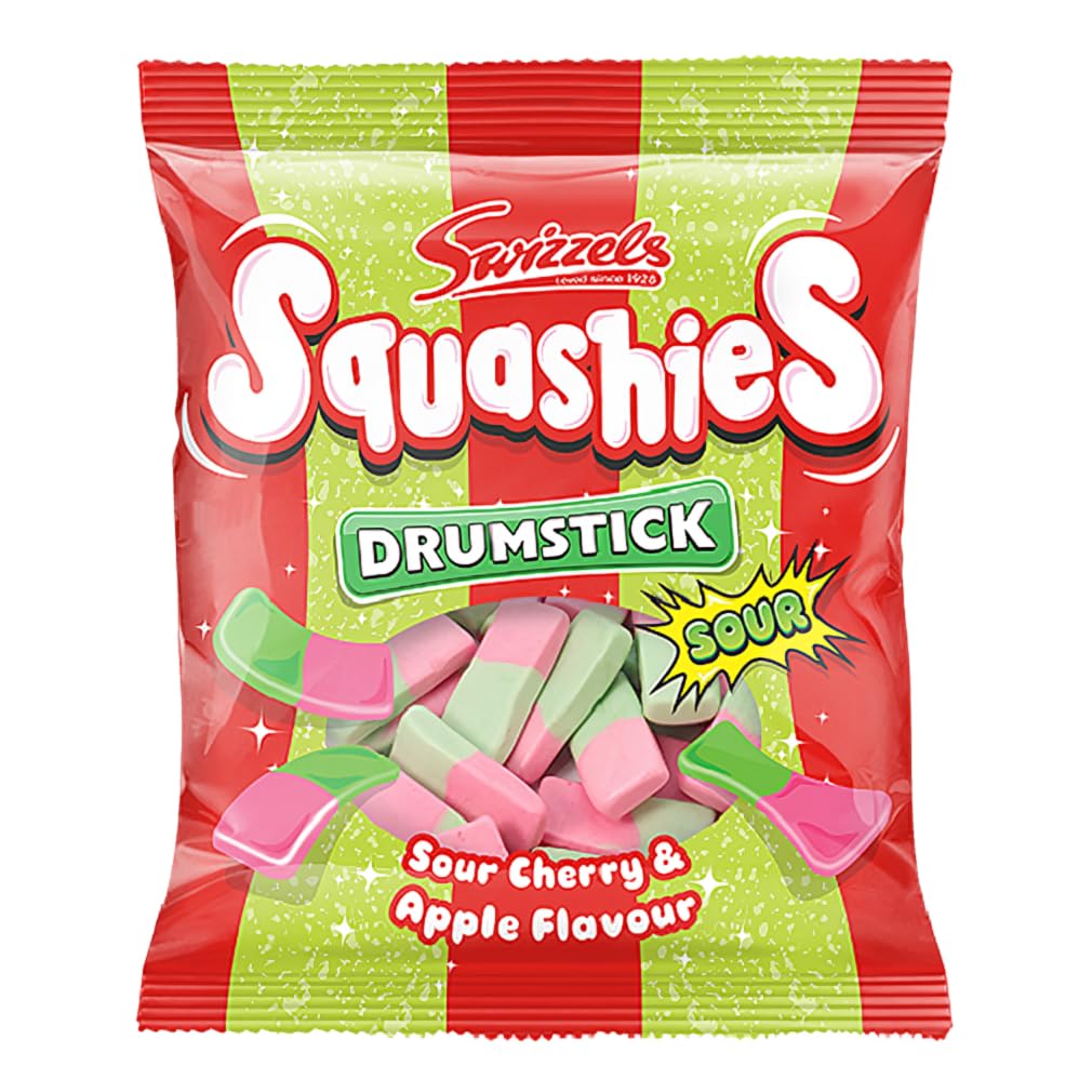 Squashies front packaging showing cherry and apple flavour and pack size