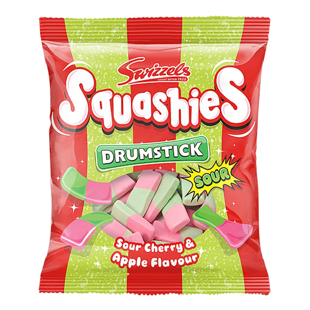 Squashies front packaging showing cherry and apple flavour and pack size