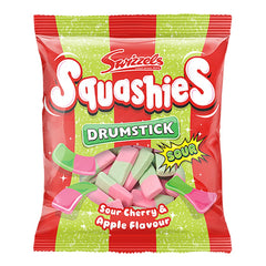 Squashies front packaging showing cherry and apple flavour and pack size