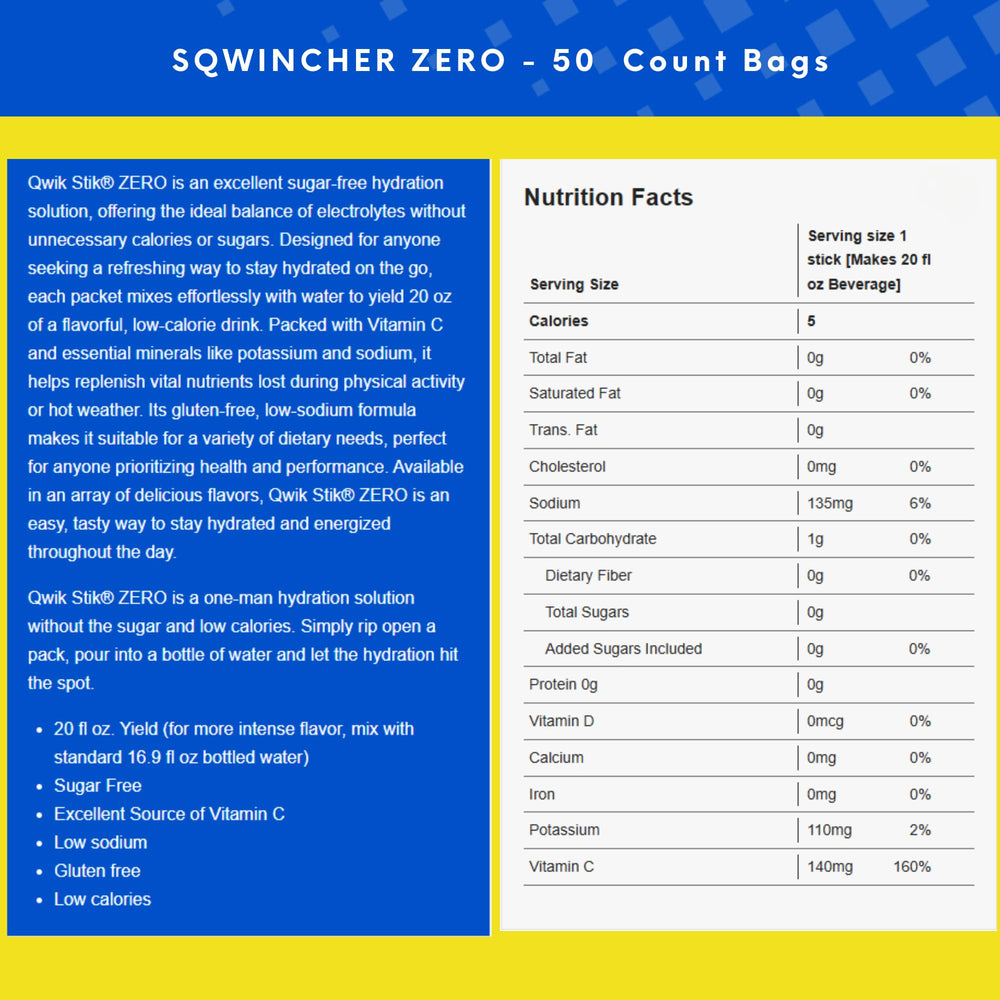 Sqwincher Zero single packet close-up demonstrating convenient single-serve portability