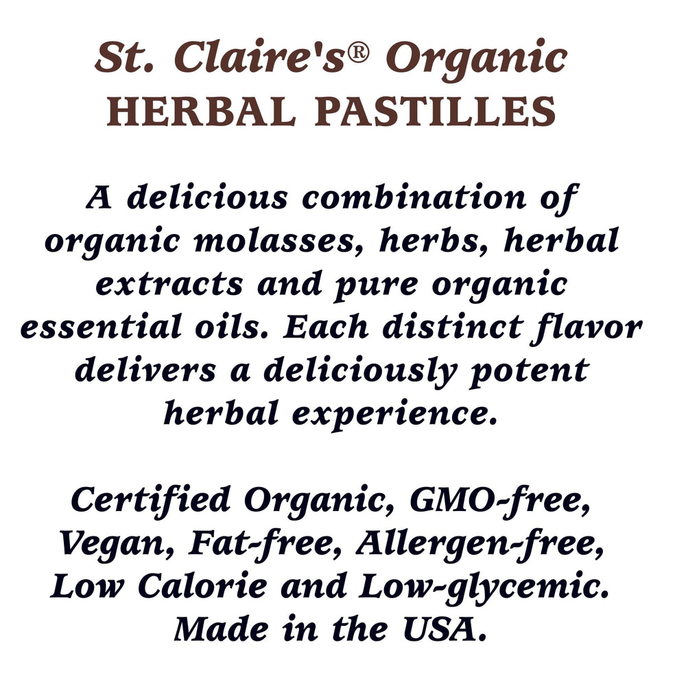 St. Claire's Organics pastilles beside a cup of tea, ideal for on-the-go refreshment