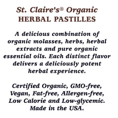 St. Claire's Organics pastilles beside a cup of tea, ideal for on-the-go refreshment