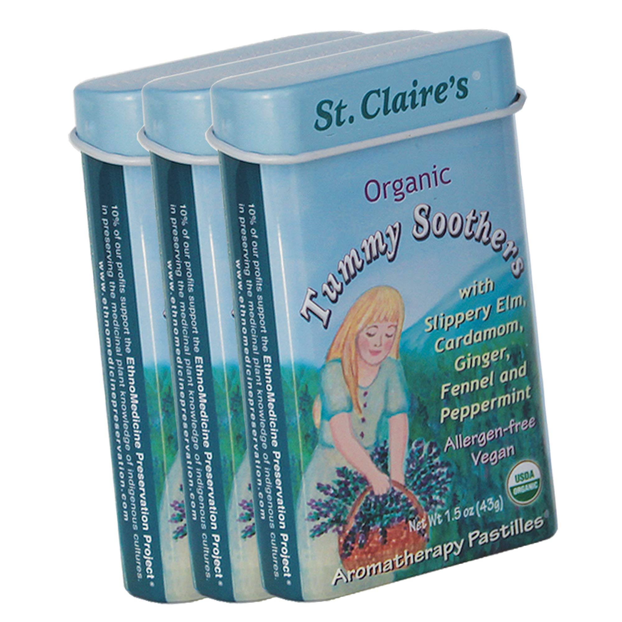 St. Claire's Organics front tin view showing collectible packaging and portability