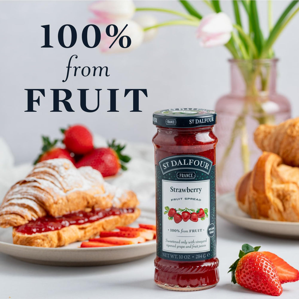 St. Dalfour spread on toast in breakfast scene adding gourmet flavor
