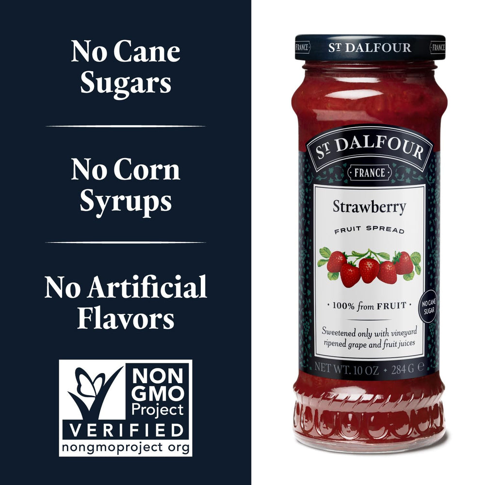 Close-up of St. Dalfour spread texture highlighting natural fruit pieces