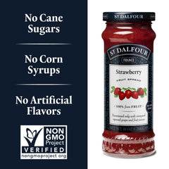 Close-up of St. Dalfour spread texture highlighting natural fruit pieces