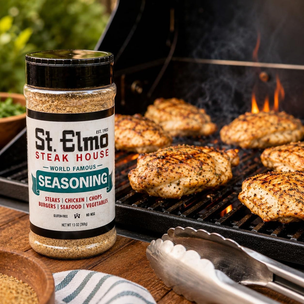 St Elmo Steak House label and nutrition panel for ingredient and storage info