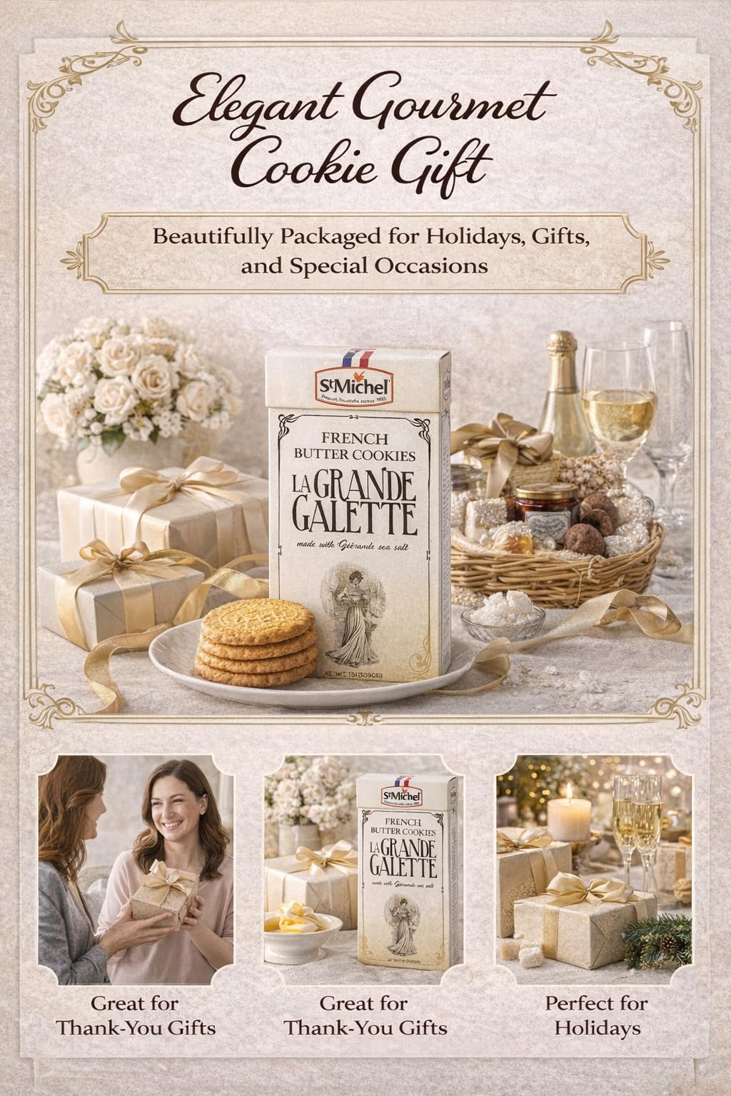 St Michel cookies staged with tea for an elegant pairing and serving suggestion