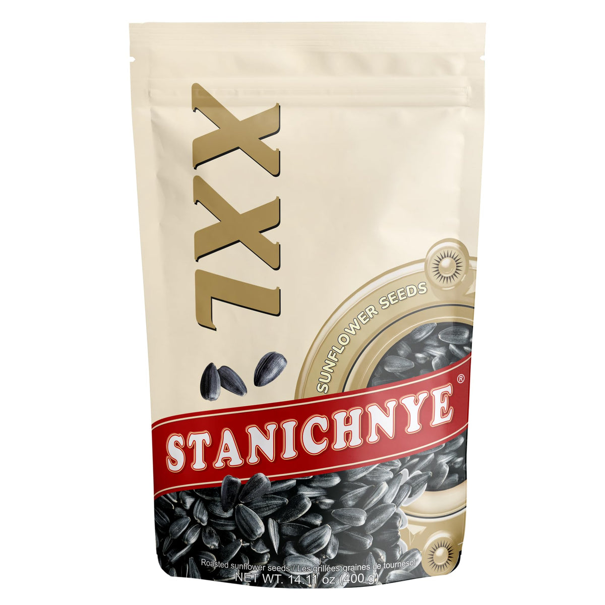 Stanichnye front packaging showing 400 g resealable bag and kosher label, keeps seeds fresh