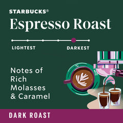 Starbucks close-up of bag label highlighting roast type and ethical sourcing benefit