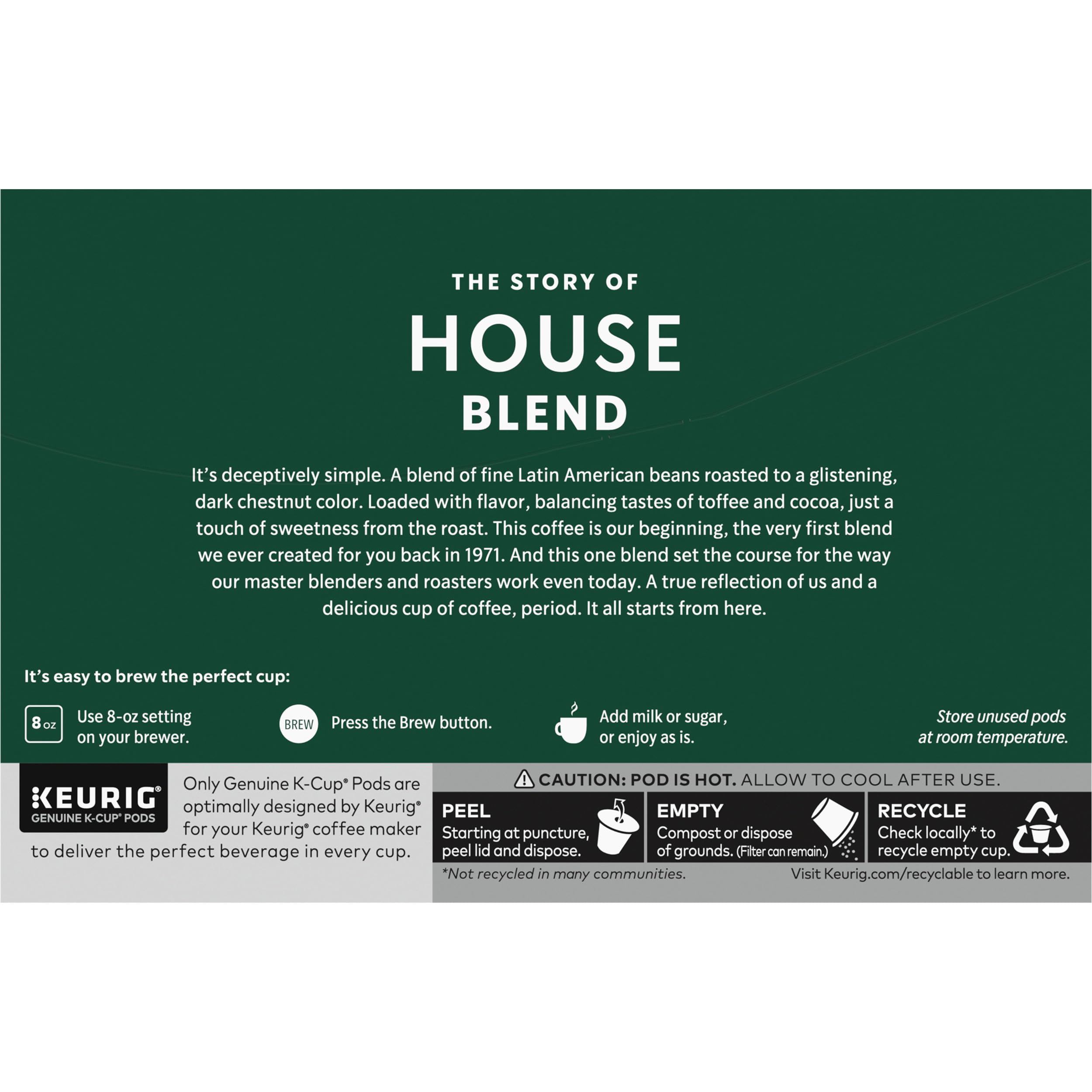 Clear view of Starbucks packaging label listing blend notes and quality assurance