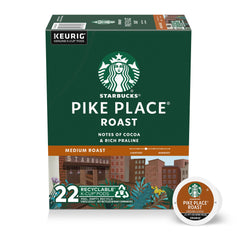 Starbucks Pike Place K-Cup box front showing branding and pod count for easy selection