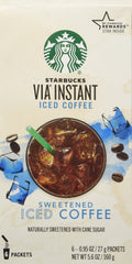 Starbucks VIA iced coffee front packaging showing 5-count convenience and portability