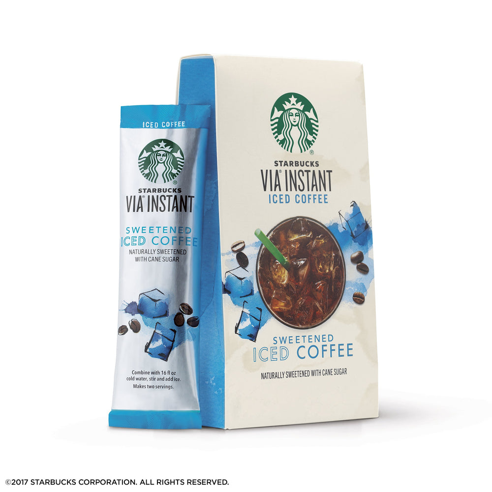 Close-up of one Starbucks VIA packet highlighting instant convenience
