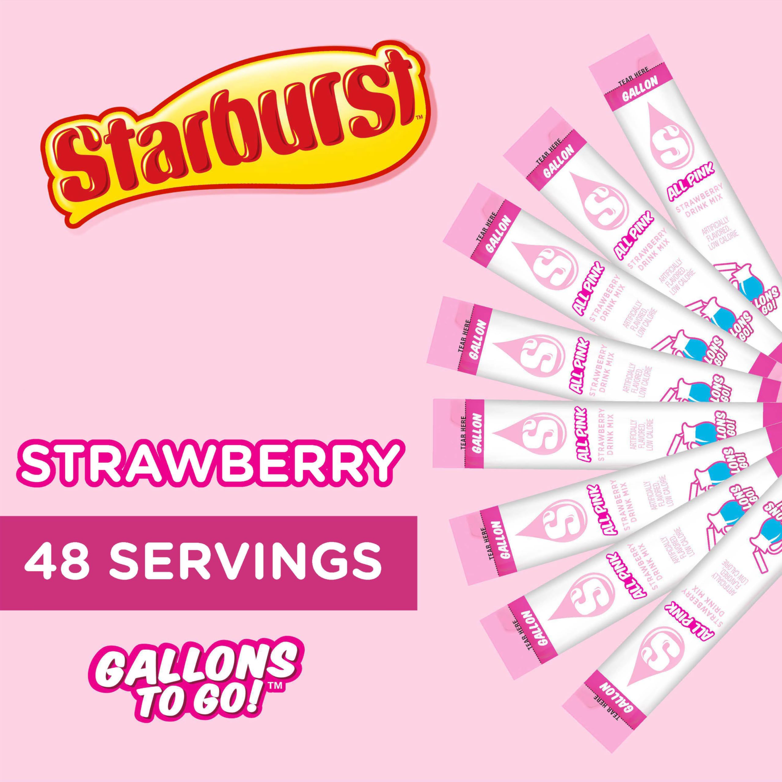 Close-up of individual Starburst All Pink stick packets highlighting easy single-serve use