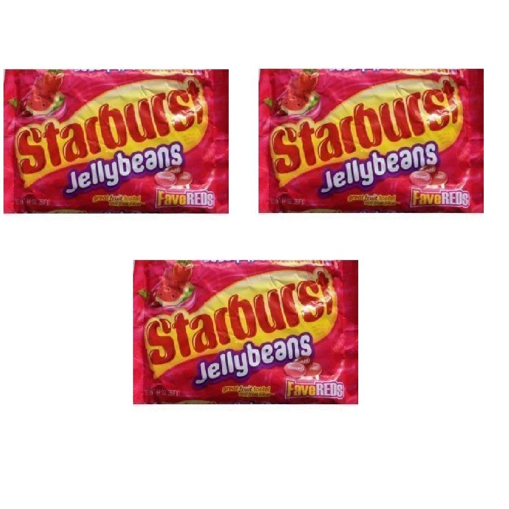 Starburst Fave Reds front pack showing bright red jelly beans and brand for easy serving