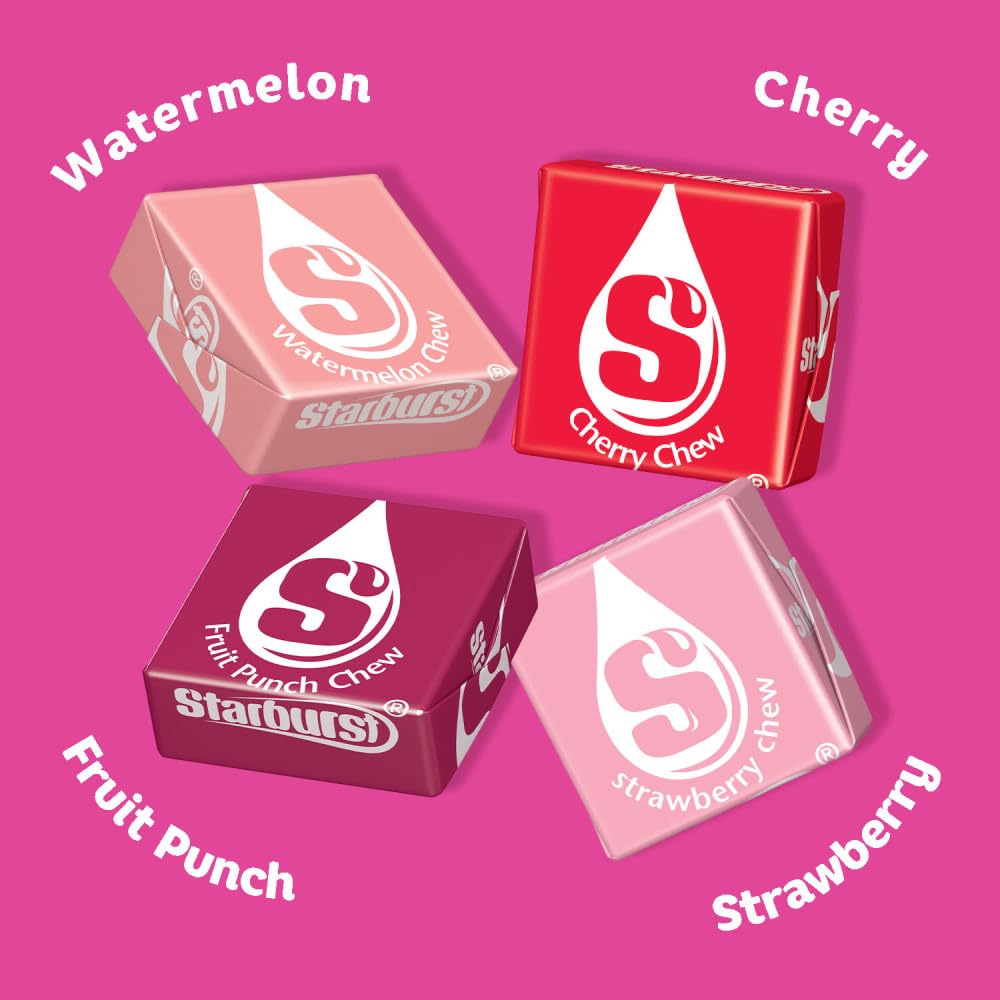 Starburst FaveREDS individual wrapped pieces opened to reveal chewy texture