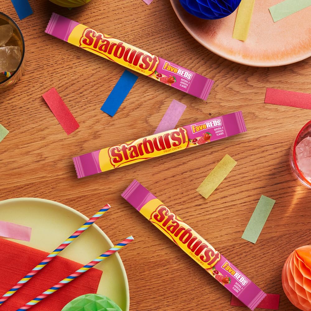 Starburst FaveREDS on a party table adding color and easy guest-serving option