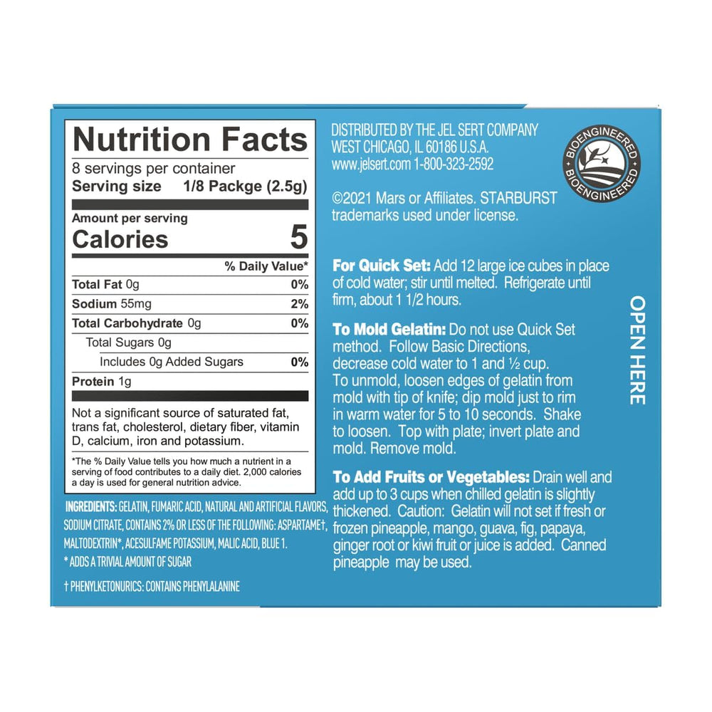 Starburst nutrition facts and ingredient label visible to confirm sugar free formulation