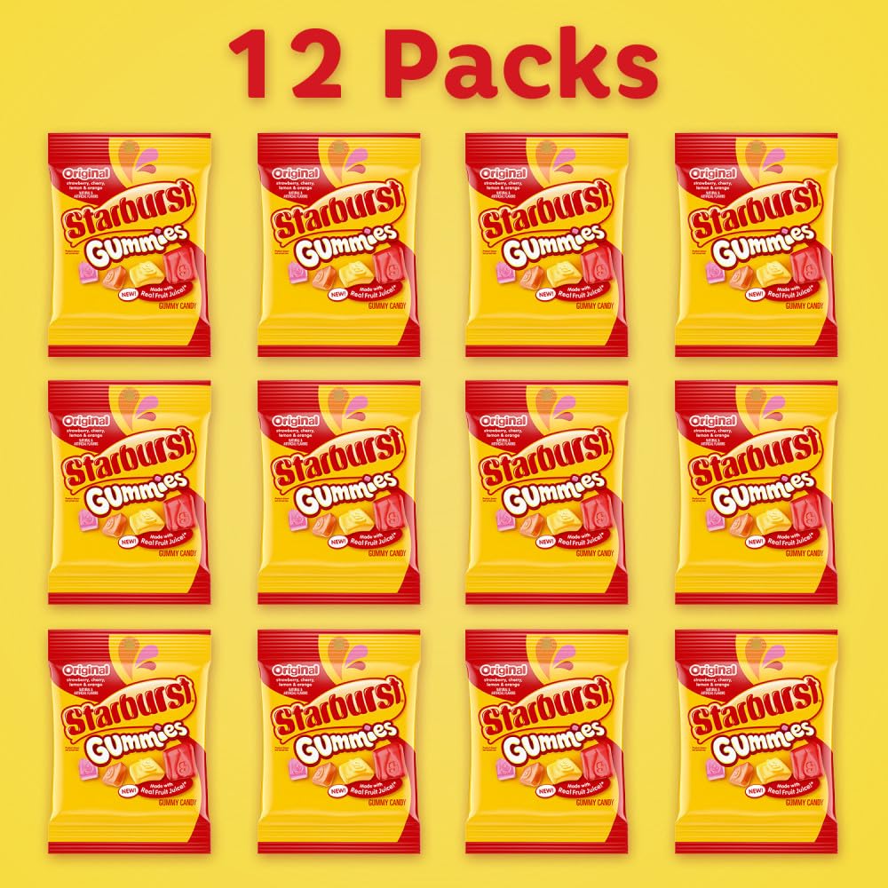 Starburst open bag close-up revealing soft gummies and fresh flavor