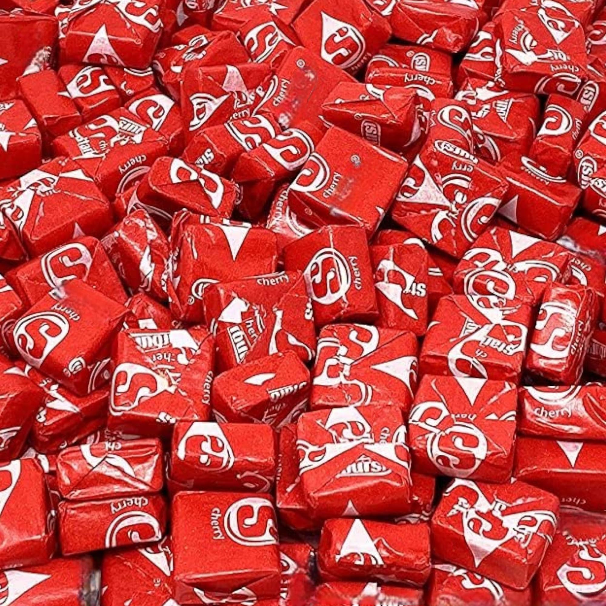 Starburst individually wrapped cherry chew closeup, brand texture and hygiene