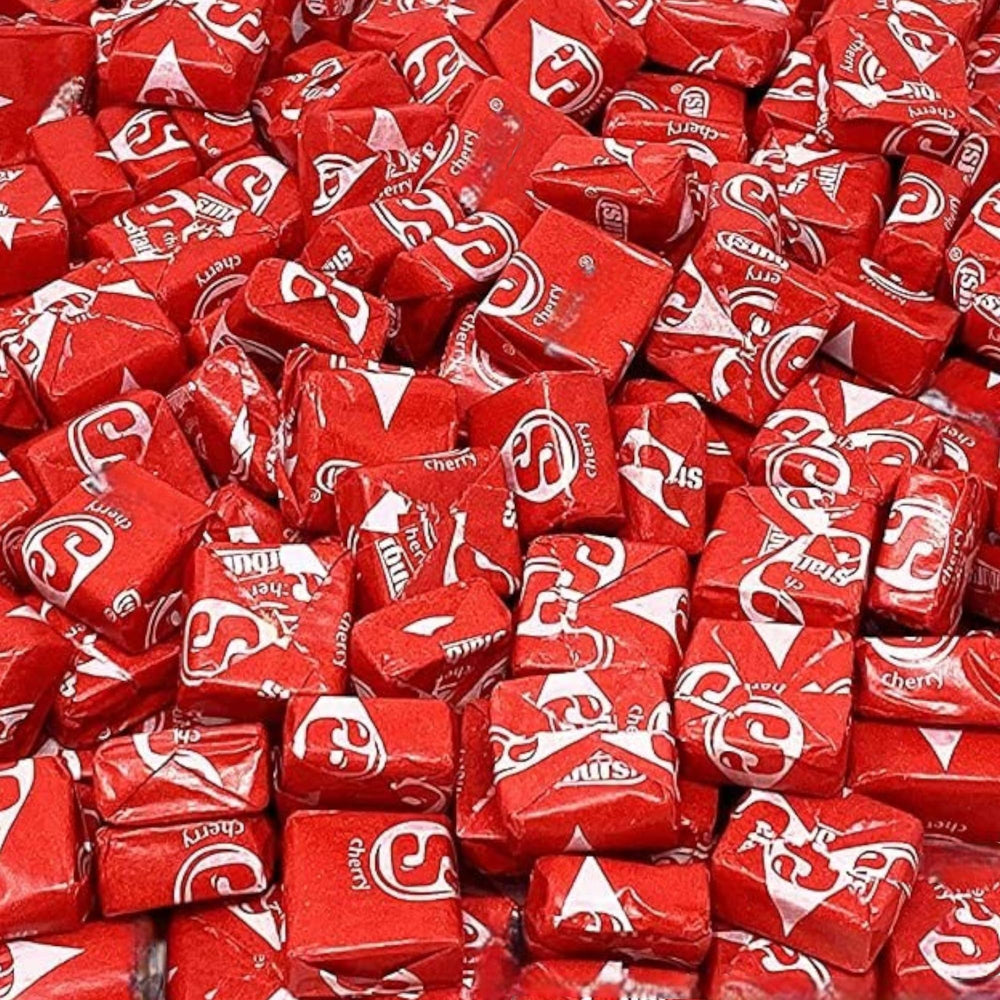 Starburst individually wrapped cherry chew closeup, brand texture and hygiene