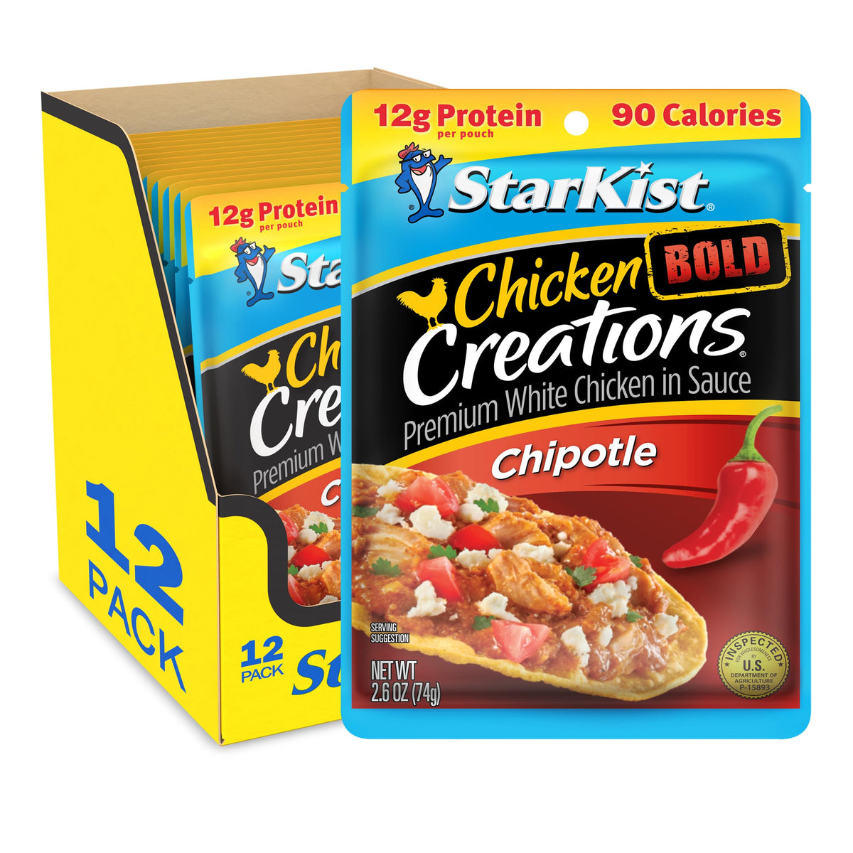 StarKist front packaging showing bold chipotle and 12-pack convenience