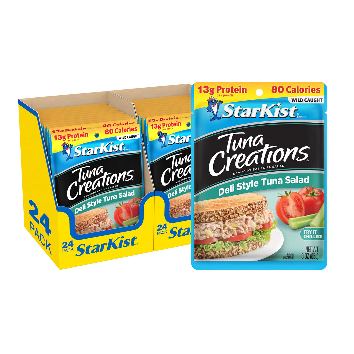 StarKist front packaging of deli style tuna salad pouch showing convenience and portioning