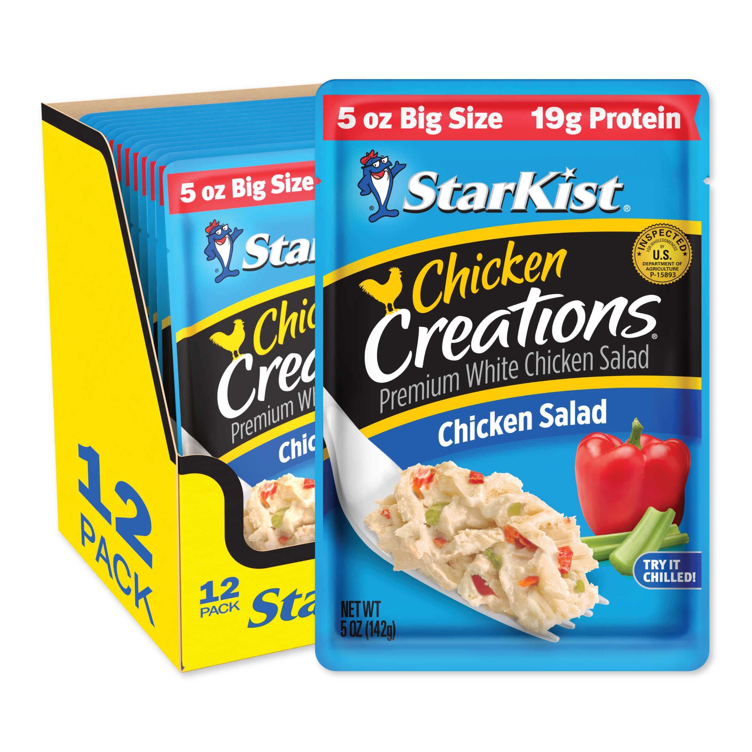 StarKist front pouch view showing chicken salad, clear product branding and convenience