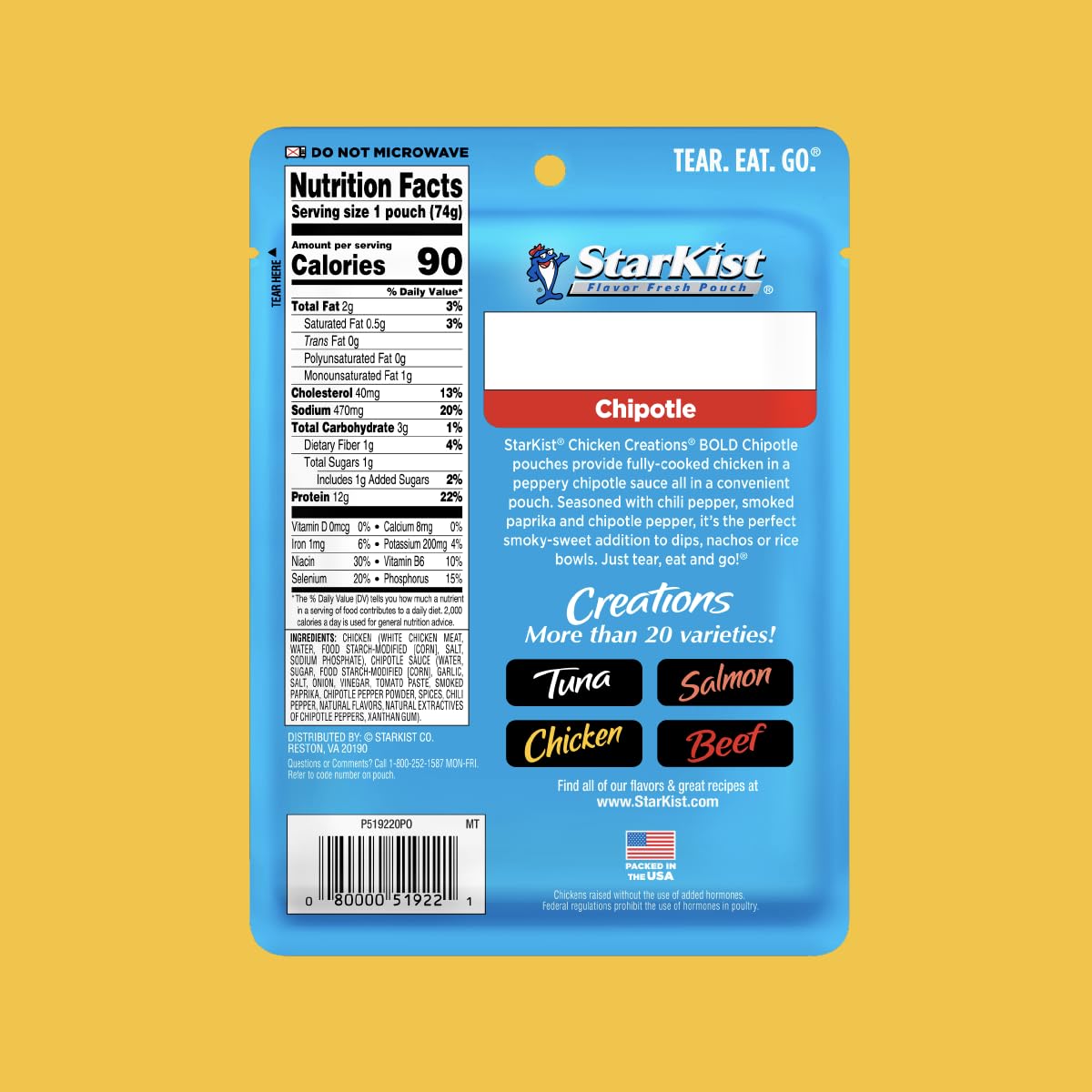 StarKist opened pouch with visible chicken ready to eat for quick protein