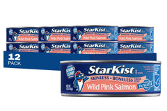 StarKist front packaging showing 5 oz wild pink salmon, highlights convenience