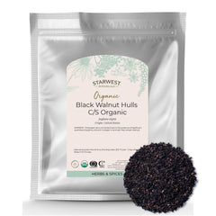 Starwest Botanicals front packaging of 1 lb black walnut hull, convenient bulk supply
