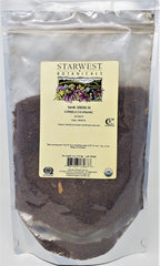 Starwest Botanicals cornsilk front pouch showing organic label and resealable bag benefit