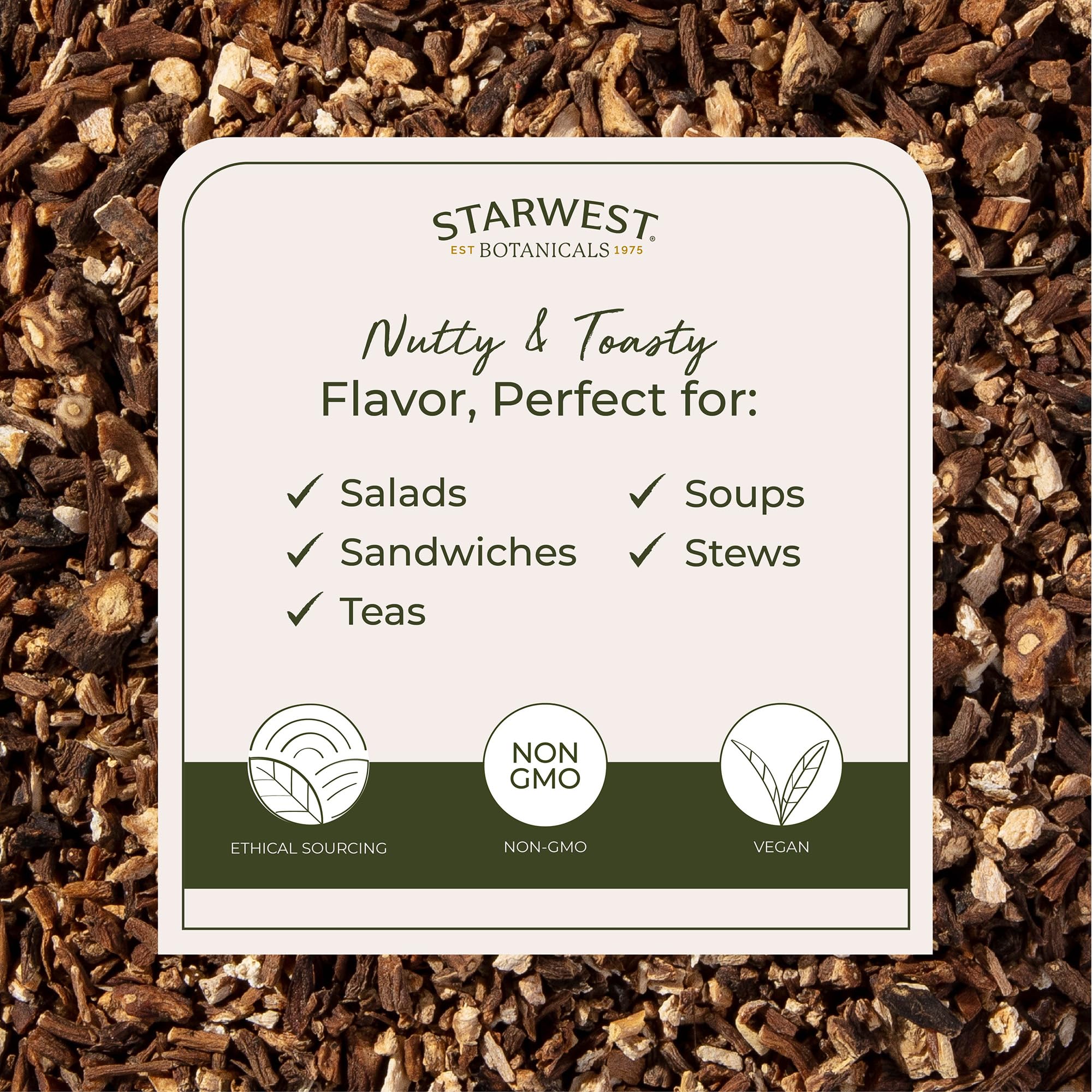 Starwest Botanicals close-up of cut root texture showing even cut and roasting potential