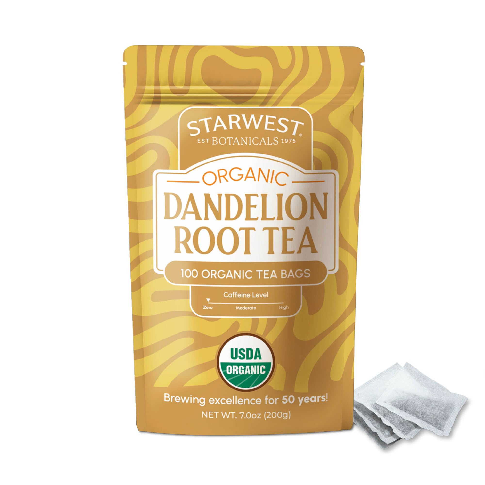 Starwest Botanicals front packaging showing 100-count bulk bag and organic label benefit