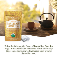 Close-up of a Starwest Botanicals tea bag highlighting single-ingredient simplicity