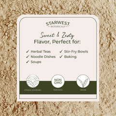 Starwest Botanicals spoonful of ginger powder ready to measure, shows portioning convenience