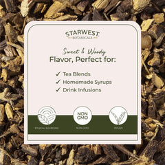 Starwest Botanicals brewed licorice root tea in mug highlighting smooth sweet flavor