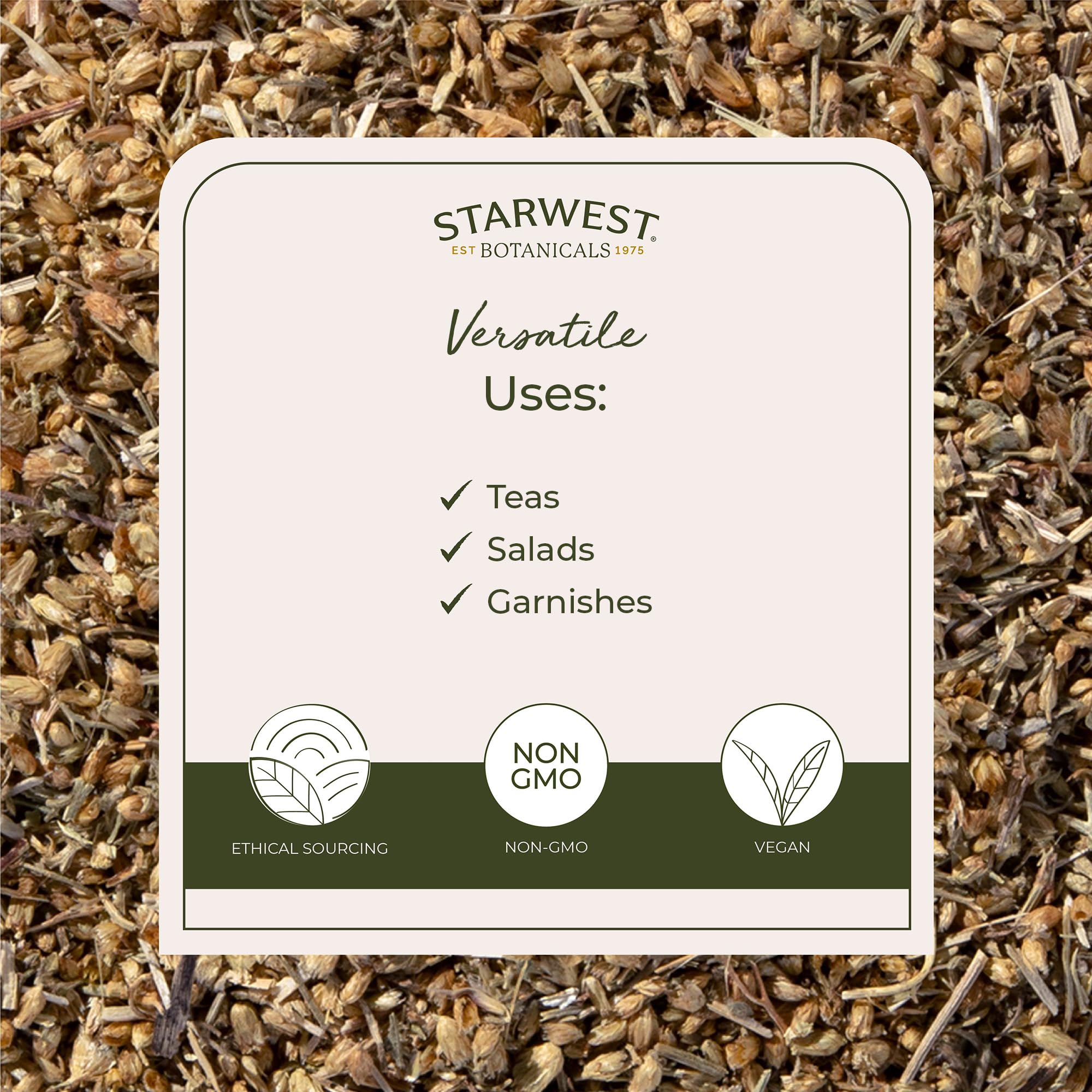 Starwest Botanicals yarrow steeping in a clear cup illustrating infusion color and aroma