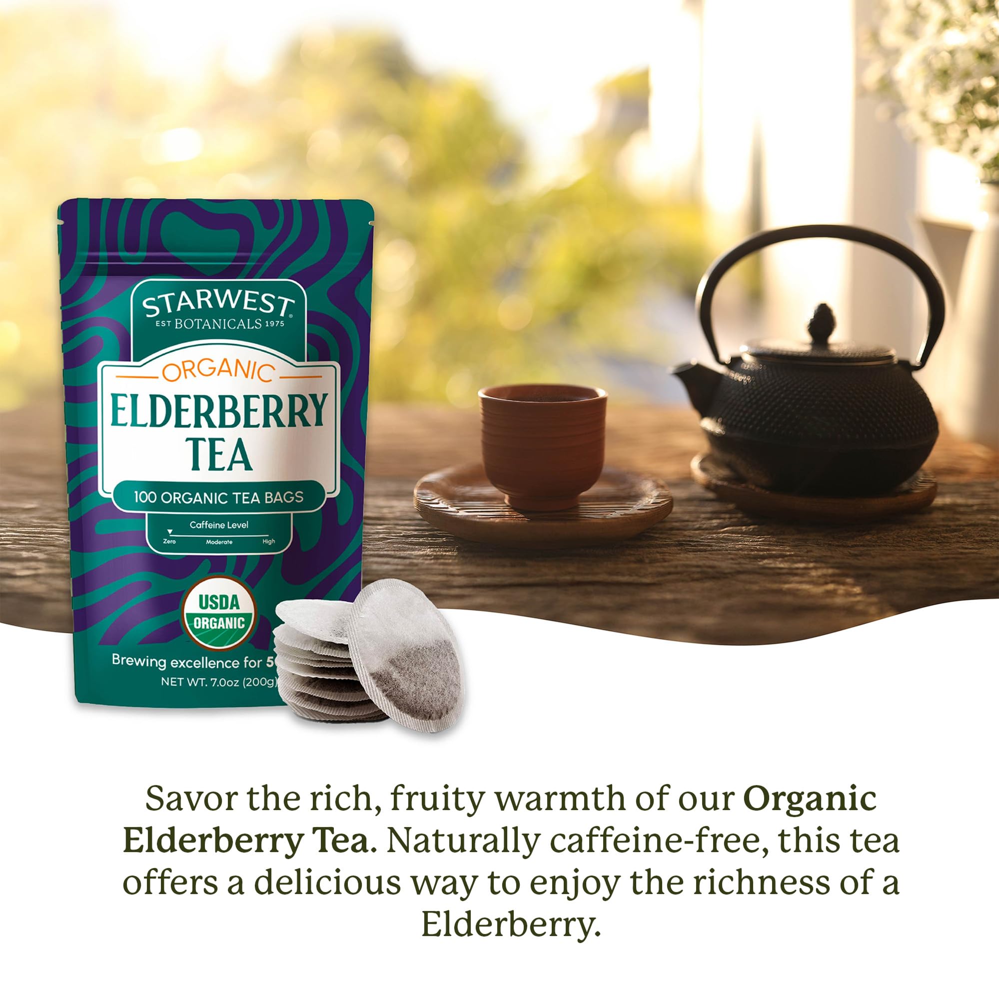 Starwest Botanicals close-up of a tea bag texture highlighting quality and natural ingredients